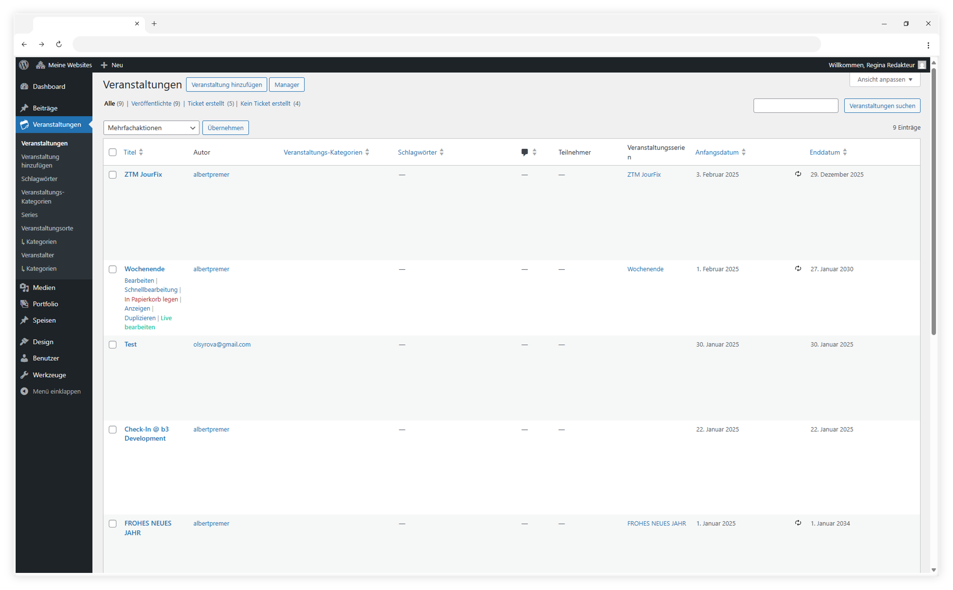 Veranstaltungsliste Backend
